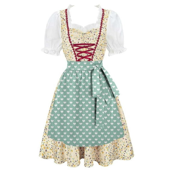 Lenago Womens Apron Dresses For Women Oktoberfest Costumes Multiple Color Schemes Square Collar Short Sleeves Dirndl Dresses German Dresses Festival Bavarian Costume Beer Carnival Women Party Dresses