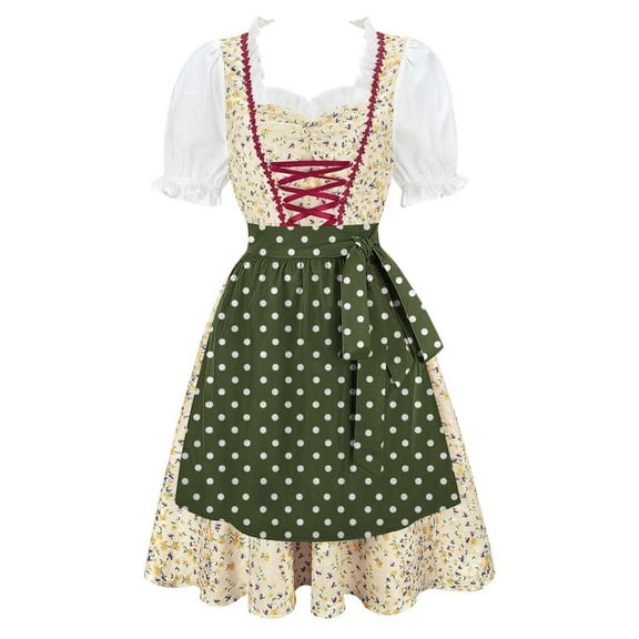 Lenago Womens Apron Dresses For Women Oktoberfest Costumes Multiple Color Schemes Square Collar Short Sleeves Dirndl Dresses German Dresses Festival Bavarian Costume Beer Carnival Women Party Dresses