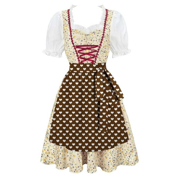 Lenago Womens Apron Dresses For Women Oktoberfest Costumes Multiple Color Schemes Square Collar Short Sleeves Dirndl Dresses German Dresses Festival Bavarian Costume Beer Carnival Women Party Dresses