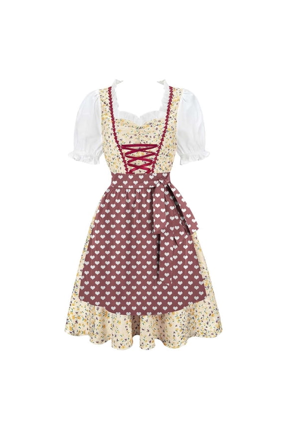 Womens Apron Dresses For Women Oktoberfest Costumes Multiple Color Schemes Square Collar Short Sleeves Dirndl Dresses German Dresses Festival Bavarian Costume Beer Carnival Women Party Dresses