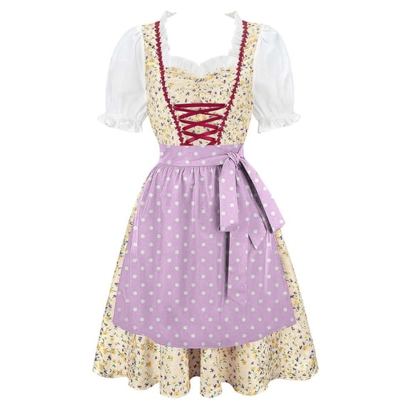 Lenago Womens Apron Dresses For Women Oktoberfest Costumes Multiple Color Schemes Square Collar Short Sleeves Dirndl Dresses German Dresses Festival Bavarian Costume Beer Carnival Women Party Dresses