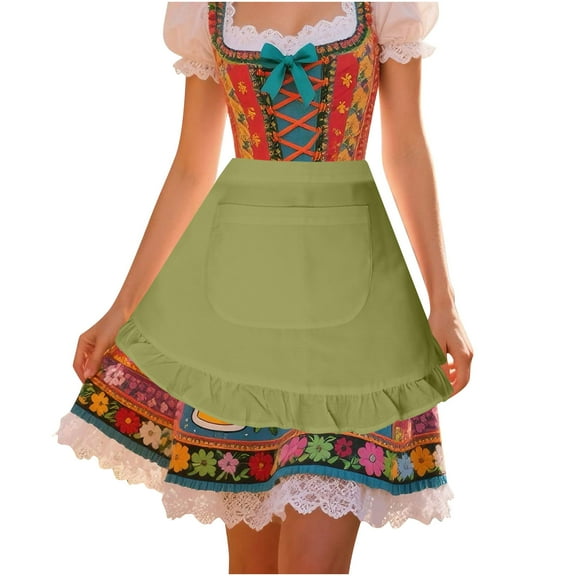 Lenago Womens Apron Dresses For Women Oktoberfest Costumes Multiple Color Schemes Square Collar Short Sleeves Dirndl Dresses German Dresses Festival Bavarian Costume Beer Carnival Women Party Dresses