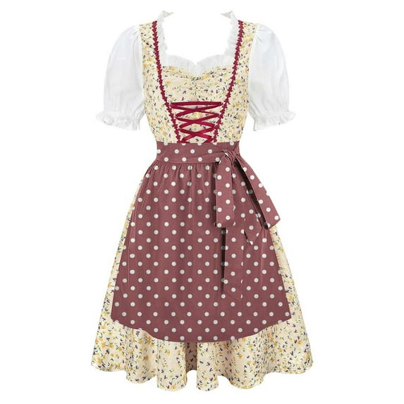 Lenago Womens Apron Dresses For Women Oktoberfest Costumes Multiple Color Schemes Square Collar Short Sleeves Dirndl Dresses German Dresses Festival Bavarian Costume Beer Carnival Women Party Dresses