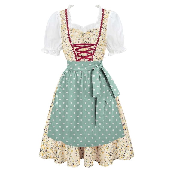 Lenago Womens Apron Dresses For Women Oktoberfest Costumes Multiple Color Schemes Square Collar Short Sleeves Dirndl Dresses German Dresses Festival Bavarian Costume Beer Carnival Women Party Dresses