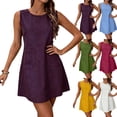 thumbnail image 1 of Lenago Dresses for Women Short Sleeve Midi A-Line Dress Casual Solid Color Loose Linen Round Neck Shirt Dress, 1 of 8