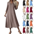 thumbnail image 1 of Lenago Dresses for Women V-Neck Solid Color Dress Casual 3/4 Sleeve Zipper Pocket Dress Medium Long Style Women Dresses, 1 of 10