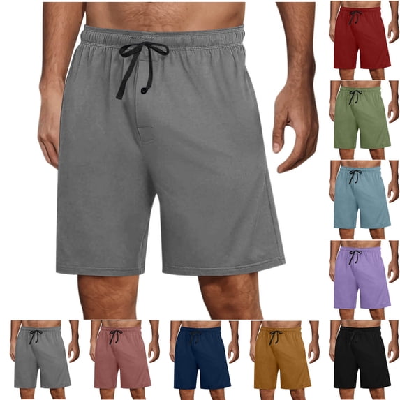 Lenago Elastic Men's Shorts Lightweight Breathable Solid Color Mens Short Pants with Side Pockets Drawstring Essentials Plus Size Summer Beach Fashion