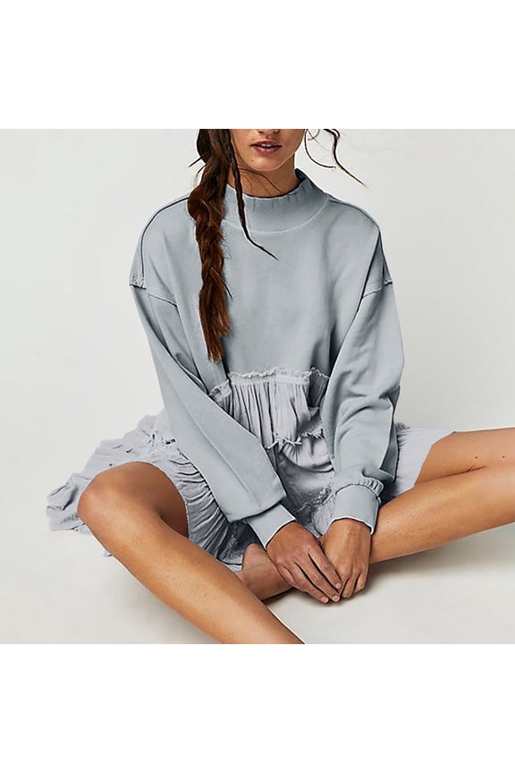 Fall Dresses for Women 2023 Oversized Sweatshirt Dress Long Sleeve Crewneck Pullover Tops Sweatshirts Mini Dress