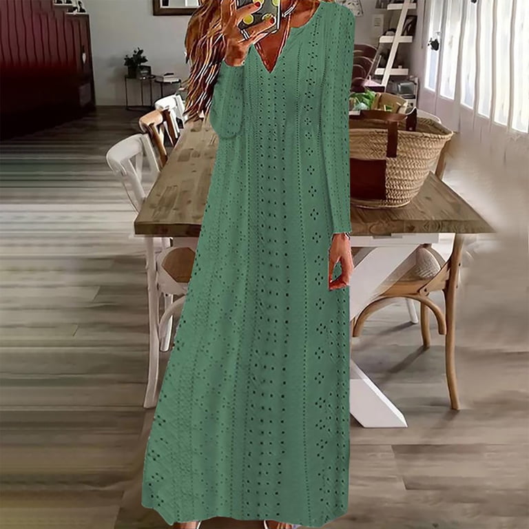 Lenago Fall Dresses for Women 2023 Plus Size Fashion Winter Casual V-Neck  Long Sleeve Button Long Dress Flowy Long Dress - Walmart.com