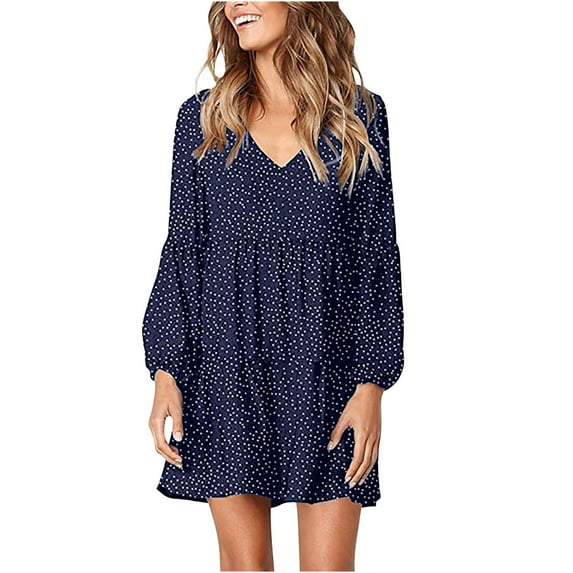Lenago Fall Dresses for Women 2023 Plus Size Fashionable Long Sleeved Polka Ruffle Hem Loose Casual Style Dress Beach Party Dress