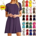 thumbnail image 1 of Lenago Dresses for Womens 2025 Crewneck Short Sleeve Casual Standard-Fit Midi Party T-Shirt Dress Wedding Guest Dresses S, 1 of 5