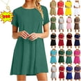 thumbnail image 1 of Lenago Dresses for Womens 2025 Crewneck Short Sleeve Casual Standard-Fit Midi Party T-Shirt Dress Wedding Guest Dresses L, 1 of 5