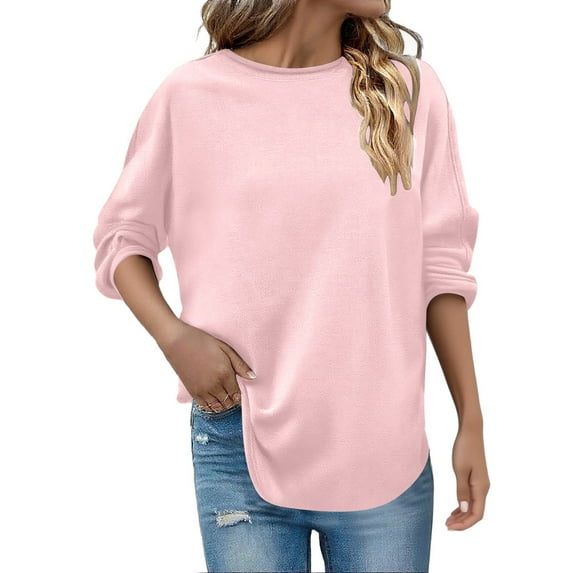 Lenago Fall Fashion Sweatshirt For Women Long Sleeve Shirts Crewneck Loose Tops Casual Comfortable Basic Essentials Stretchy Under Layering Shirts Plus Size Blouses