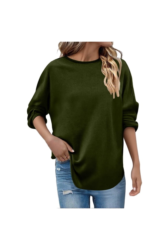 Fall Fashion Sweatshirt For Women Long Sleeve Shirts Crewneck Loose Tops Casual Comfortable Basic Essentials Stretchy Under Layering Shirts Plus Size Blouses