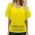 thumbnail image 1 of Lenago Fashi Casual Women Solid Short Sleeve Batwing Sleeve Blouse V-Neck Loose Tops, 1 of 6