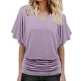 thumbnail image 1 of Lenago Fashi Casual Women Solid Short Sleeve Batwing Sleeve Blouse V-Neck Loose Tops, 1 of 6
