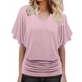 thumbnail image 1 of Lenago Fashi Casual Women Solid Short Sleeve Batwing Sleeve Blouse V-Neck Loose Tops, 1 of 6