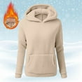 thumbnail image 1 of Lenago Faux Fleece Hoodies for Women Solid Color Sweatshirts Long Sleeved Casual Hooded Top Casual Fall Winter Basic Warm Jackets Front Pocket Outerwear Plus Size, 1 of 9