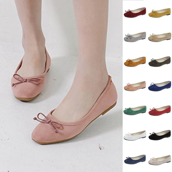 Lenago Flat Dress Shoes for Women Low Shallow Heel Dress Shoes Slip-On Walking Shoes Round Toe Office Shopping Party Travel Red Size-7.5