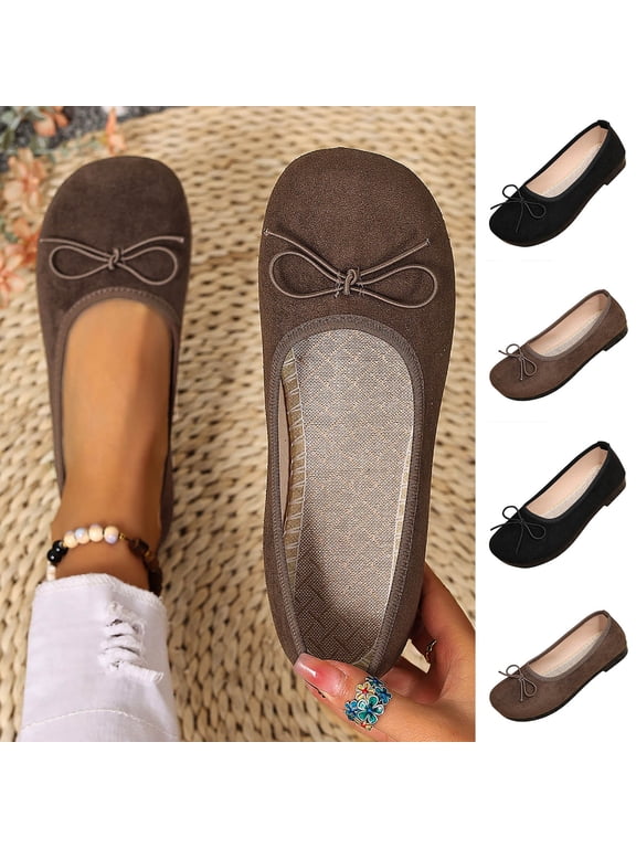 Flat Shoes for Women Wide Width Flats Round Toe Slip On Comfortable Daily Shoes Casual Office Work Wedding Comfort Soft Black Size-8.5