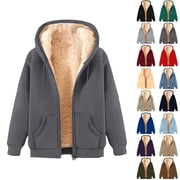 Lenago Fleece Jacket Men Plus Size Winter Long Sleeved Cardigan Pockets Warm Plush Hooded Jacket Fleece Sweater Coat Coat for Men Women