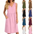 thumbnail image 1 of Lenago Floral Dress for Women Ladies' Casual And Fashionable Solid Color V-Neck Sleeveless Pocket Dress Black L, 1 of 6