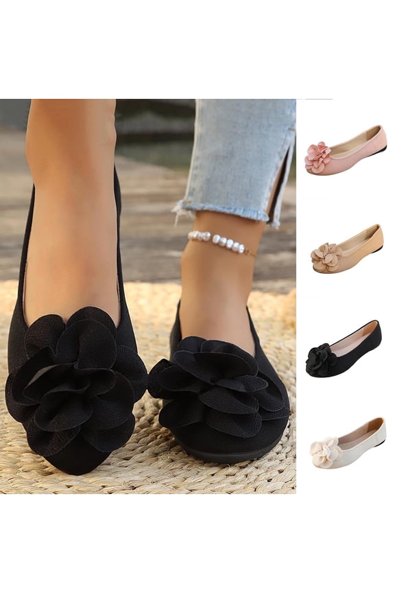 Flower Flat Dress Shoes for Women Dressy Flat Shoes Slip On No Show Socks Sandals for Women Casual Office Work Wedding Comfort Soft Black Size-6