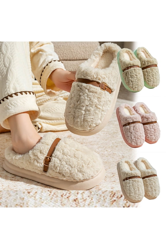 Fuzzy Slippers for Women Cozy Platform Soft Foam Slippers Indoor Comfortable House Shoes Slipper Anti-slide Winter Footwear for Cold Weather