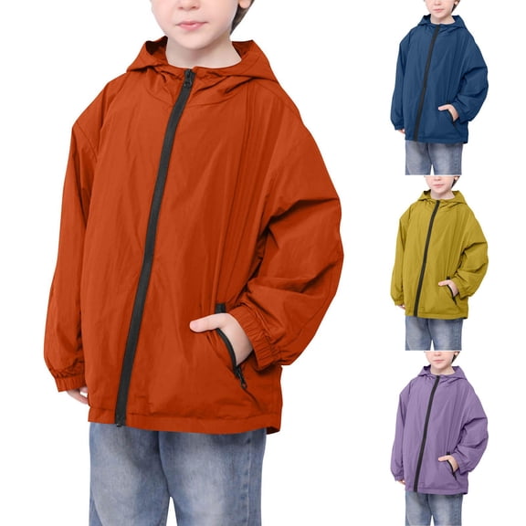 Lenago Girls Rain Jacket Solid Color Lace Casual Sports Long Sleeve Hooded Casual Outwear Interchange for Casual Jacket