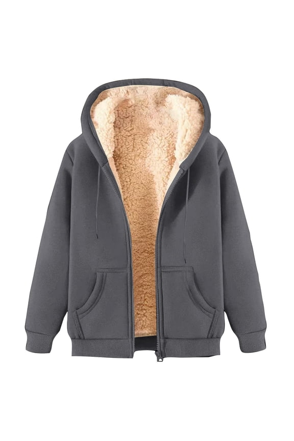 Lenago Hoodies for Men Plus Size Winter Long Sleeved Cardigan Pockets Warm Plush Hooded Jacket Fleece Sweater Coat Coat for Men