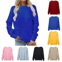 Lenago Hoodies for Women Long Sleeves Casual Shirts Color Round Neck Sweatshirt Crewneck Pullover Tunic Tops Fall Winter Outfits Clothes