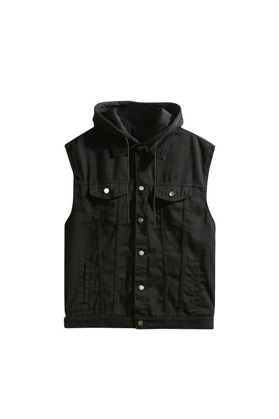 Jackets Size L-4XL,Men's Oversized Jean Jacket Solid Color Motorcycle Turndown Collar Denim Outerwear Removable Hooded Jacket