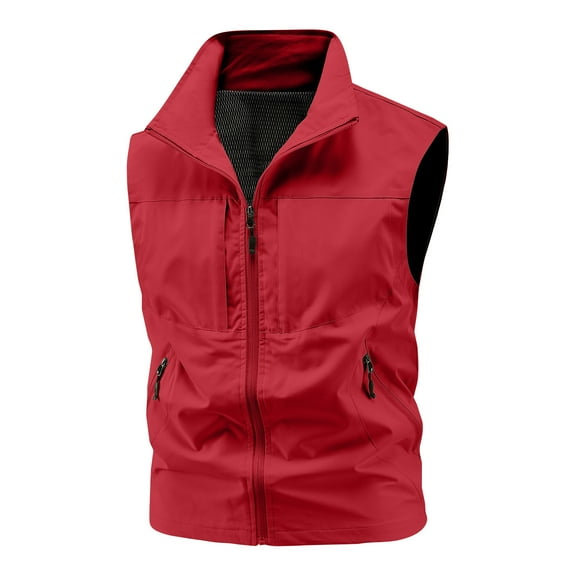 Lenago Jackets Size M-5XL,Men's Lightweight Jackets Full Zip Up Light Coat Laydown Collar Jacket Outdoor Fishing Jacket with Zip Pockets Sleeveless Stand-up Collar Top Waistcoat