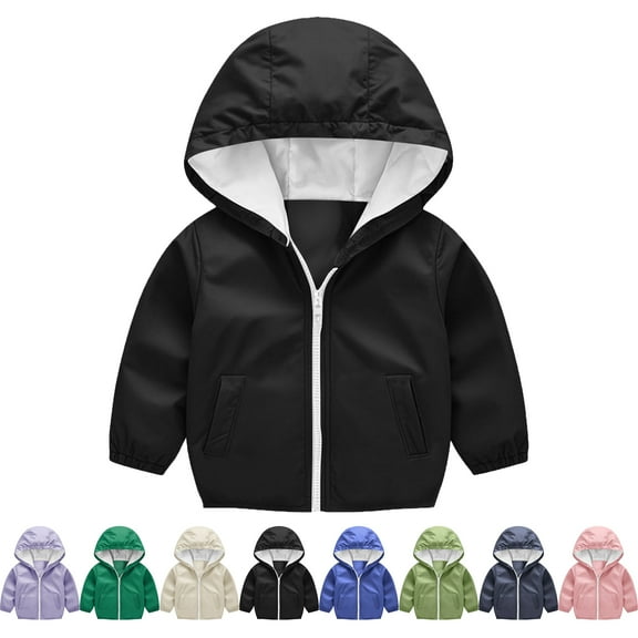 Lenago Kids Raincoat Babys Raincoat Boys And Girls Waterproof Rain Jacket Solid Color Zipper Hooded Long Sleeves Waterproof Jacket Windbreaker Lightweight Coat Kids Raincoat Outerwear With Pockets