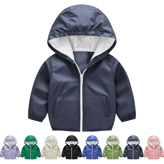 Lenago Kids Raincoat Babys Raincoat Boys And Girls Waterproof Rain Jacket Solid Color Zipper Hooded Long Sleeves Waterproof Jacket Windbreaker Lightweight Coat Kids Raincoat Outerwear With Pockets