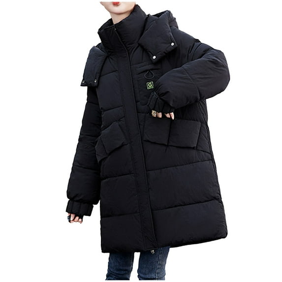 Lenago Long Fit Jackets For Women Solid Color With Hoodies Quilted Coat Long Sleeve Women'S Jackets Warm Thermal Autumn Winter Fashion Comfortable Everyday Wear