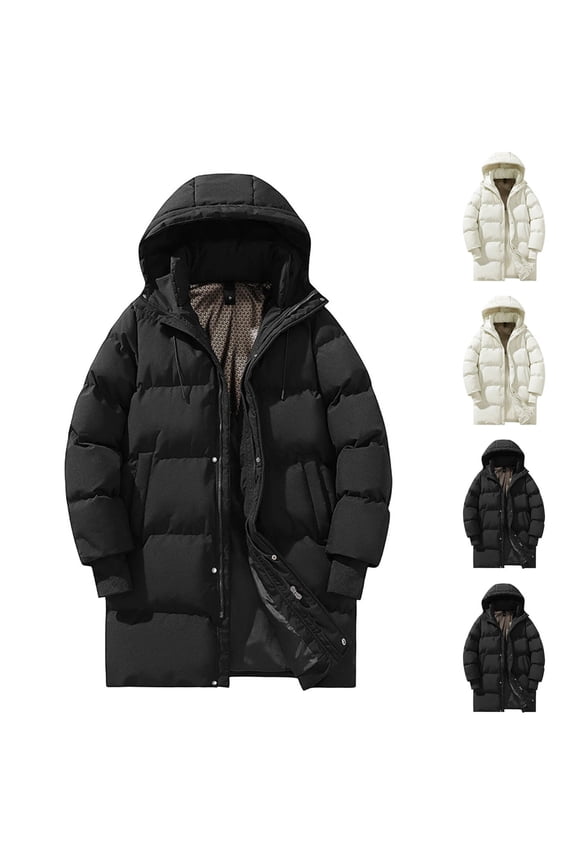 Long Quilted Jackets For Men Autumn Winter Fashion Quilted Coat Solid Color Long Sleeves With Hoods Full Zipped Thermal Comfortable Casual Outerwear Warm Clothing