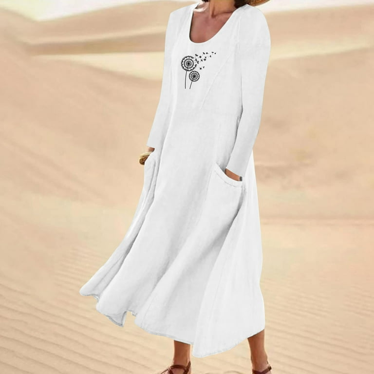 white long sleeve maxi dress with pockets