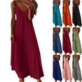 thumbnail image 1 of Lenago Maxi Dresses for Women Summer Casual V-Neck Camis Sleeveless Solid Color Beach Sundresses Boho Dresses Summer Beach Vacation Holiday Comfy Dresses S-XXXL, 1 of 7