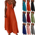 thumbnail image 1 of Lenago Maxi Dresses for Women Summer Casual V-Neck Camis Sleeveless Solid Color Beach Sundresses Boho Dresses Summer Beach Vacation Holiday Comfy Dresses S-XXXL, 1 of 7