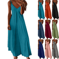 thumbnail image 1 of Lenago Maxi Dresses for Women Summer Casual V-Neck Camis Sleeveless Solid Color Beach Sundresses Boho Dresses Summer Beach Vacation Holiday Comfy Dresses S-XXXL, 1 of 7
