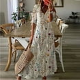 thumbnail image 1 of ZKCCNUK Sun Dresses for Women Plus Size Fashion Casual Spring And Summer V-neck Three-quarter Sleeve Printed Dress Beach Flowy Long Dress, 1 of 6