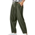 thumbnail image 1 of Lenago Men Casual Fashi Solid Linen Pants Mid Waist Tie Elastic Waist Trousers Bloomers Pants under 10, 1 of 9
