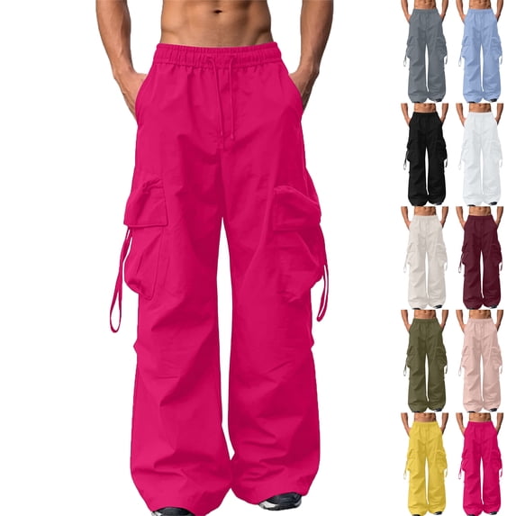 Lenago Men Casual Pants Big and Tall Straight Leg Side Pockets Elastic Waist Polyester Work Home Outdoor Spring Summer Many Color Choices