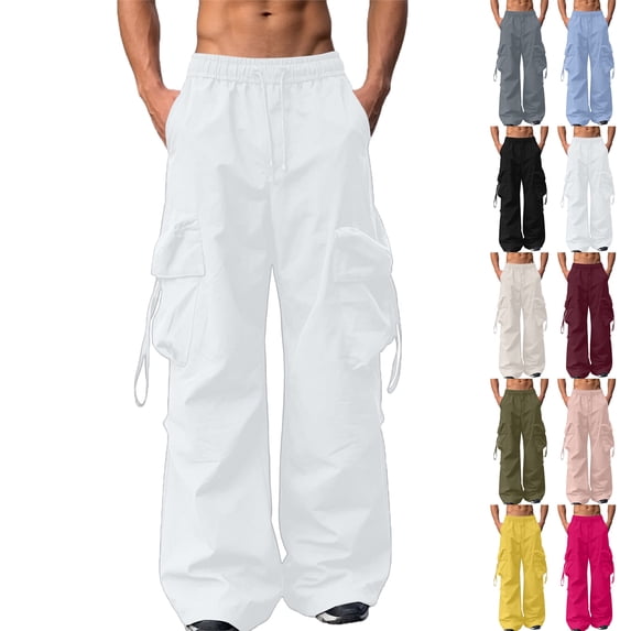 Lenago Men Casual Pants Big and Tall Straight Leg Side Pockets Elastic Waist Polyester Work Home Outdoor Spring Summer Many Color Choices