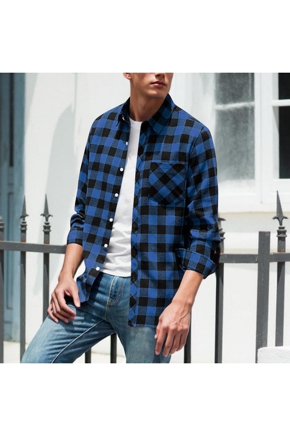 Men'S Plaid Shirts Long Sleeves Button Up Casual Flannel Shirts Regular Fit Fall Winter Fashion Outdoor Activities Hiking Leisure Shirt For Business Office
