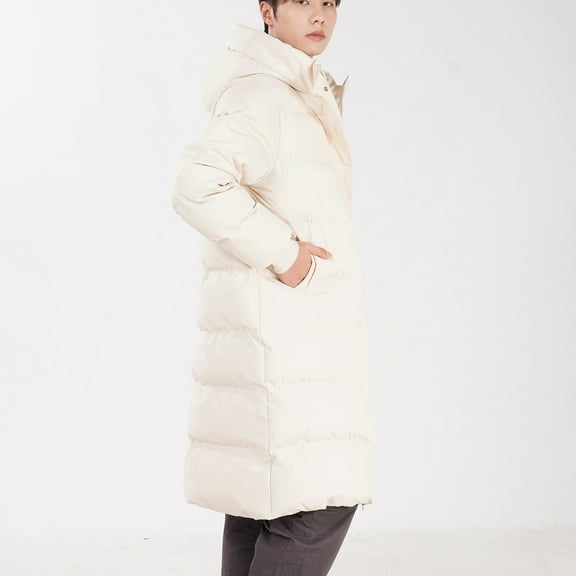 Lenago Men'S Quilted Jackets Long Coat Winter Coat Waterproof Thicken Warm Parka Quilted Insulated Puffer Jacket With Removable Hood Side Pockets Long Sleeves Plus Size