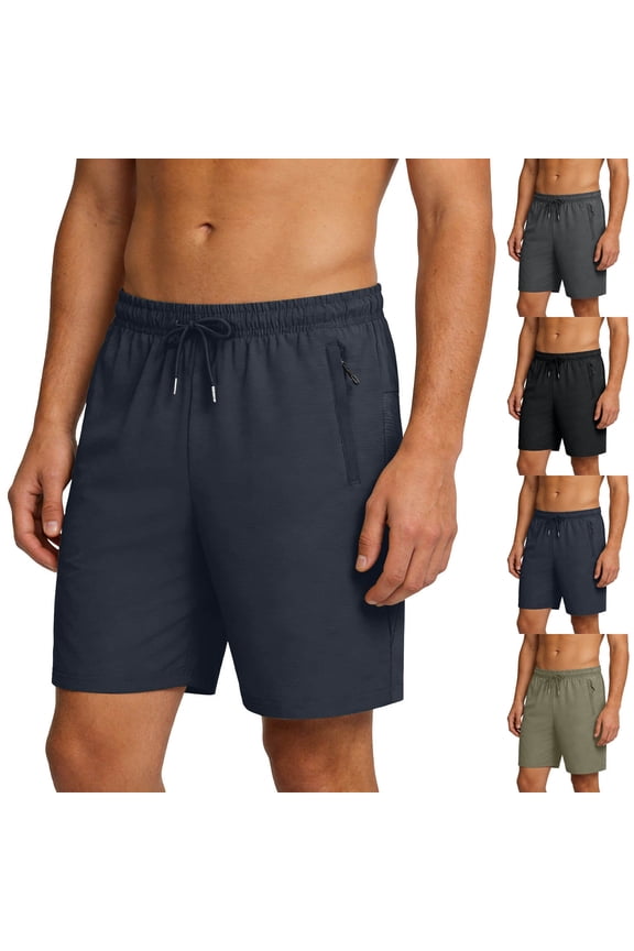 Men Short Pants Mens Shorts Men Shorts Men's Solid Color Casual Sports Elastic Waist Zipper Pocket Shorts Blue 7XL