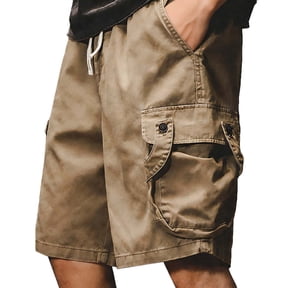 Lenago Men Shorts Shorts for Men Men Casual Shorts Men's Plain Colored Casual Work Pants Multiple Pockets Loose Waist Half Shorts Pants Khaki XXL