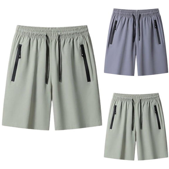 Lenago Men Shorts Shorts for Men Men Casual Shorts Men's Summer Casual Solid Color Drawstring Elastic Waist Zippered Pocket Pants Gray XL